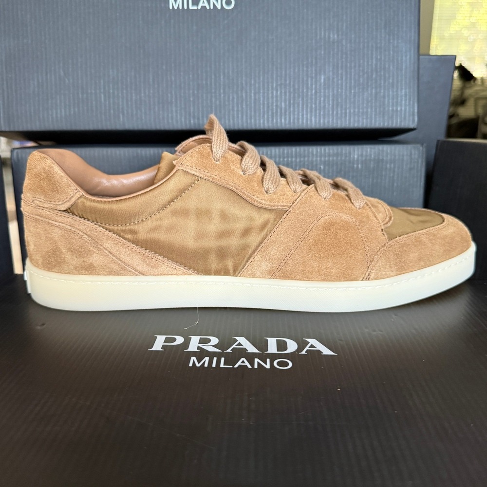 Prada Milano 2EE442 Men Brown Suede & Fabric Low Top Sneakers Trainers Sz UK 9 - Picture 7 of 16